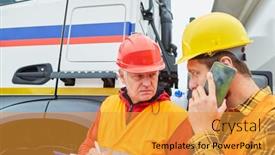  Presentation with construction worker harassment workplace - Presentation theme featuring construction-worker-and-architect background and a gold colored foreground