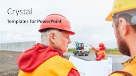  Presentation with house building - Presentation theme enhanced with construction-worker-and-architect background and a sky blue colored foreground