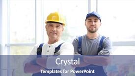  Presentation with construction - Presentation theme consisting of construction worker and his trainee background and a ocean colored foreground