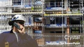  Presentation with surveyor - Theme consisting of construction worker and surveyor with building site in background slightly blurred background background and a tawny brown colored foreground