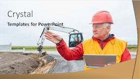  Presentation with site planning - Amazing PPT theme having construction-worker-as-site-manager backdrop and a white colored foreground