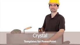  Presentation with construction work - Cool new slide deck with construction worker at work backdrop and a coral colored foreground