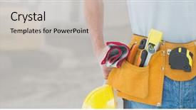  Presentation with building construction - PPT layouts enhanced with construction worker carpenter on building background and a light gray colored foreground