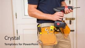  Presentation with drilling - PPT layouts enhanced with construction worker drilling hole in wall in a new house background and a coral colored foreground