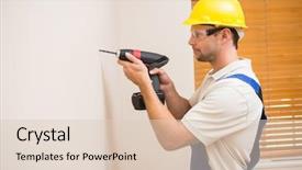  Presentation with drilling - Colorful PPT theme enhanced with construction worker drilling hole in wall in a new house backdrop and a lemonade colored foreground