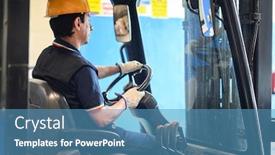  Presentation with forklift - PPT theme featuring construction-worker-driving-a-forklift background and a teal colored foreground