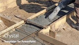  Presentation with house foundation - Theme with construction-worker-filling-house-foundation background and a coral colored foreground