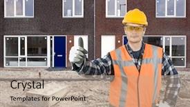 Presentation with building construction - Colorful presentation theme enhanced with construction-worker-giving-his-thumbs backdrop and a coral colored foreground