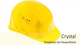  Presentation with construction law - Colorful slides enhanced with construction worker hard hat isolated backdrop and a yellow colored foreground