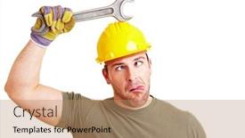  Presentation with hat - Cool new slides with construction-worker-hits-his-hard backdrop and a coral colored foreground