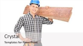  Presentation with solar plant construction - Presentation theme with construction worker holding a couple background and a  colored foreground