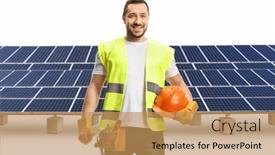  Presentation with photovoltaic - PPT layouts consisting of construction-worker-holding-a-helmet background and a coral colored foreground