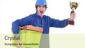  Presentation with safety construction worker in construction - Theme enhanced with construction worker holding a trophy background and a  colored foreground