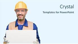  Presentation with senior worker - PPT theme consisting of annouancement card - senior engineer man construction worker background and a white colored foreground