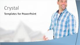  Presentation with worker safety - PPT theme enhanced with construction-worker-holding-safety-helmet background and a white colored foreground