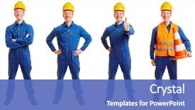  Presentation with safety construction worker in construction - Presentation design featuring construction worker in a blue background and a teal colored foreground