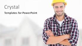  Presentation with construction site construction - Amazing PPT theme having construction-worker-in-front backdrop and a white colored foreground