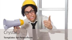  Presentation with funny construction - Presentation theme featuring construction worker in funny concept on white background and a light gray colored foreground