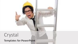  Presentation with funny construction - Colorful slide set enhanced with construction worker in funny concept on white backdrop and a light gray colored foreground