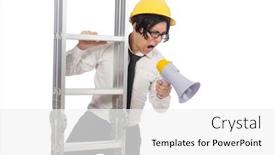 Presentation with funny construction - Audience pleasing presentation design consisting of construction worker in funny concept on white backdrop and a white colored foreground