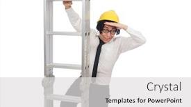  Presentation with funny construction - Cool new PPT layouts with construction worker in funny concept on white backdrop and a light gray colored foreground