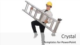  Presentation with funny construction - Colorful slide deck enhanced with construction worker in funny concept on white backdrop and a white colored foreground