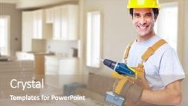  Presentation with portfolio renovation and construction - Audience pleasing theme consisting of construction worker in new house backdrop and a coral colored foreground