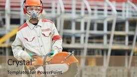  Presentation with worker safety - Slides having construction worker in safety protective background and a coral colored foreground