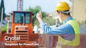 Presentation with work safety - Slide deck with construction worker in safety protective background and a tawny brown colored foreground