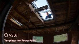  Presentation with environmentally friendly - Presentation theme enhanced with construction-worker-installing-environmentally-friendly background and a wine colored foreground