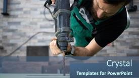  Presentation with roof - Presentation theme consisting of construction-worker-installing-terrace-roof background and a ocean colored foreground