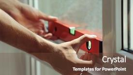  Presentation with house window - Colorful theme enhanced with construction worker installing window backdrop and a tawny brown colored foreground