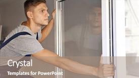  Presentation with house window - Cool new presentation theme with construction worker installing window backdrop and a coral colored foreground