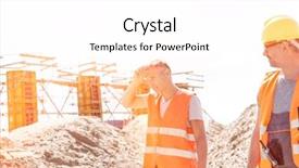  Presentation with construction site construction - PPT theme with construction worker looking at tired background and a white colored foreground