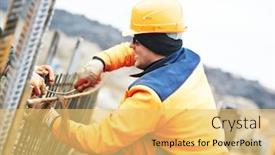  Presentation with construction work - Amazing theme having construction-worker-making-reinforcement backdrop and a yellow colored foreground