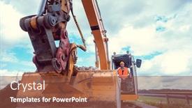  Presentation with site planning - Presentation theme with excavation - construction worker on excavator planning background and a tawny brown colored foreground