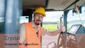  Presentation with excavator - Presentation with construction-worker-on-excavator-planning background and a coral colored foreground