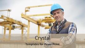  Presentation with augmented reality in construction industry - Amazing presentation theme having construction worker on industrial sight backdrop and a coral colored foreground