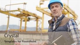  Presentation with paint construction industry - Presentation theme with construction worker on industrial sight background and a coral colored foreground