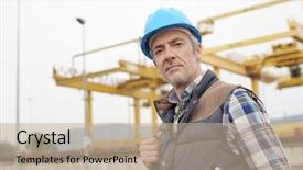  Presentation with industrial - Presentation featuring construction worker on industrial sight background and a  colored foreground