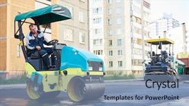  Presentation with road construction - PPT layouts with construction worker on steam vibration background and a seafoam green colored foreground