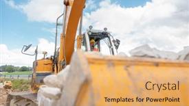  Presentation with excavator - Presentation theme having construction-worker-operating-the-crawler background and a coral colored foreground
