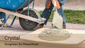  Presentation with construction site construction - Presentation having construction worker placing wet cement background and a coral colored foreground