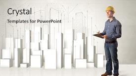  Presentation with buildings - Cool new presentation theme with construction worker planing with 3d backdrop and a sky blue colored foreground