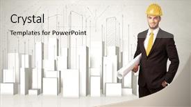  Presentation with buildings - Cool new presentation design with construction worker planing with 3d backdrop and a sky blue colored foreground