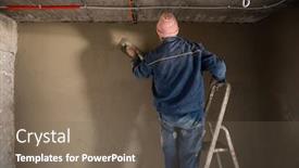  Presentation with concrete construction - Cool new slide deck with construction-worker-plastering-interior-wall backdrop and a violet colored foreground
