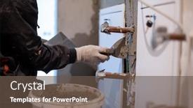  Presentation with concrete construction - Beautiful slide set featuring construction-worker-plastering-interior-wall backdrop and a tawny brown colored foreground
