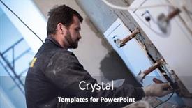  Presentation with concrete construction - Beautiful PPT theme featuring construction-worker-plastering-interior-wall backdrop and a wine colored foreground