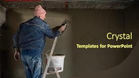  Presentation with concrete construction - Slide deck with construction-worker-plastering-interior-wall background and a tawny brown colored foreground
