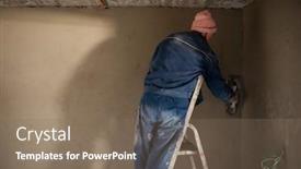  Presentation with concrete construction - Audience pleasing slide deck consisting of construction-worker-plastering-interior-wall backdrop and a violet colored foreground